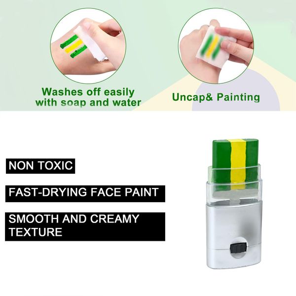 Pemarlis 2 Pack Verde Giallo Verde 3 Colori a Strisce Fan Brush Stick, Bandiera del Brasile, Pittura per Il Viso e Il Corpo per la Festa Nazionale Brasiliana, Calcio Coppa del Mondo Euro Eventi