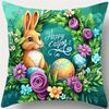 4 PCS  Easter Blue Pillow Covers with Bunny, Egg, Flower and Butterfly Patterns
