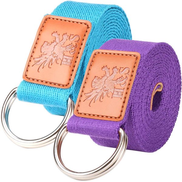 H&S Yoga Gurt mit Schlaufen - 2er Bänder Set - 1.85 & 2.45m Langes Verstellbares Band aus Baumwolle - Yogagurt Accessories für zu Hause & Unterwegs - Yoga Gurt Doppelt - Yoga Unterwegs - Yoga Strap