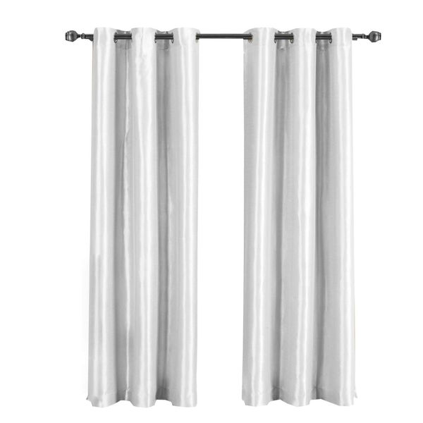 Royal Hotel Bedding Soho 100% Blackout Window Curtains Panels, Top Grommet Faux Silk Panels, Solid Curtains Set of 2, Pair Curtains, 96 Inches Long, White