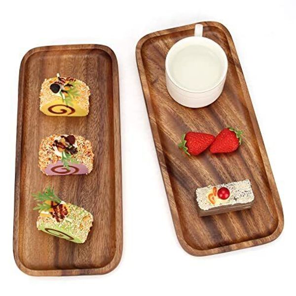 2 PC Best Wooden Tray Decorative Acacia Wood Cheese Plates Small Sandwich Desser