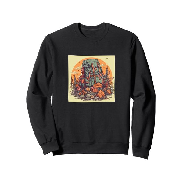 Backpack Hiking Flowers Vintage Graphic Sweatshirt