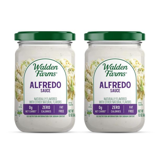 Walden Farms Light Alfredo Sauce 12 oz. Jar (2 Pack) - Thick & Creamy, Vegan, Paleo and Keto Friendly, Non-Dairy Milk Substitute, 0g Net Carbs - Perfect for Chicken, Pasta, Fish, Vegetables and More