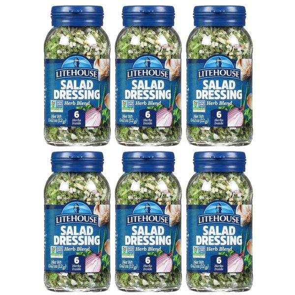 Litehouse Freeze Dried Salad Herb Blend - Substitute for Fresh Salad Herb, Salad Dressing, Organic, Salad Herb Blend Seasoning, Non-GMO, Gluten-Free - 0.42 Ounce 6-Pack