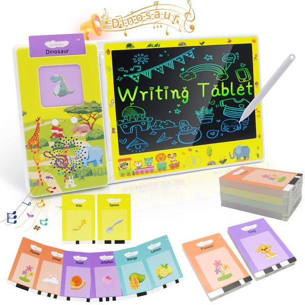 TUNJILOOL Talking Flash Cards with Toddler Toys Drawing Tablet, 224 Sight Words Pocket Speech Audible Flashcards, Drop Resistant LCD Writing Tablet, Learning & Education Toys for 2 3 4 5 6 Years Old