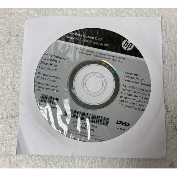 HP Operating System DVD Windows 7 Professional SP1 32-bit 650432-DN8