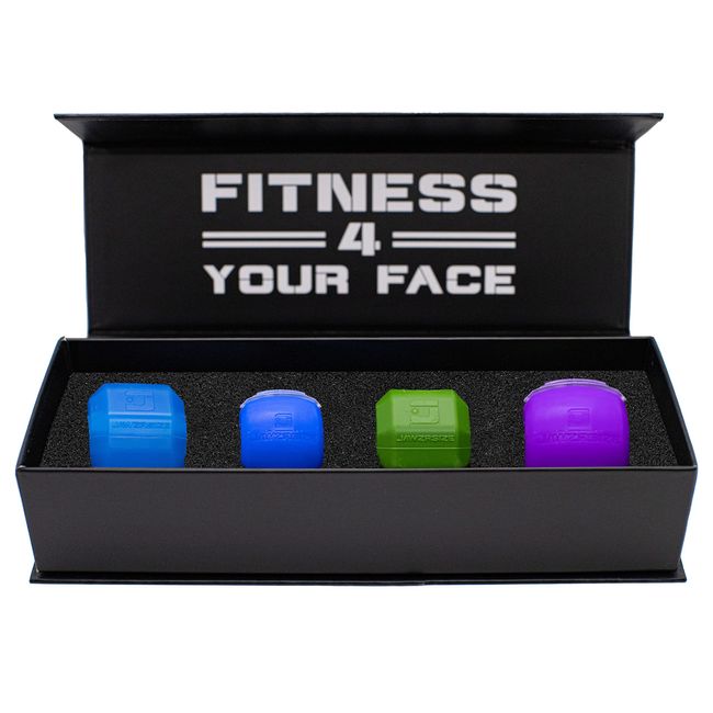 Jawzrsize Athletic Bundle Jaw Enhancer - Jaw, Face, and Neck Exerciser, Helps Reduce Stress and Cravings - Facial Exercise (Pop N Go & Custom Fit (Beg, Adv, & Elite), Green & Blue)