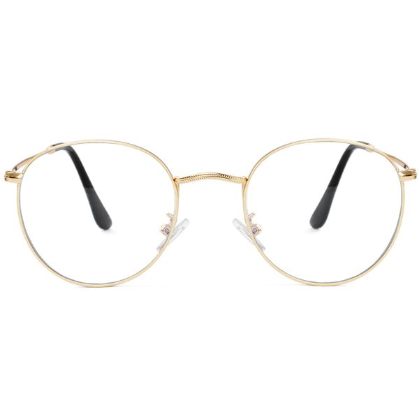 Kursan Classic Round Clear Lens Glasses for Women Men Circle Metal Frame Non-Prescription Eyeglasses (A0 Gold (Clear Lens), 50)