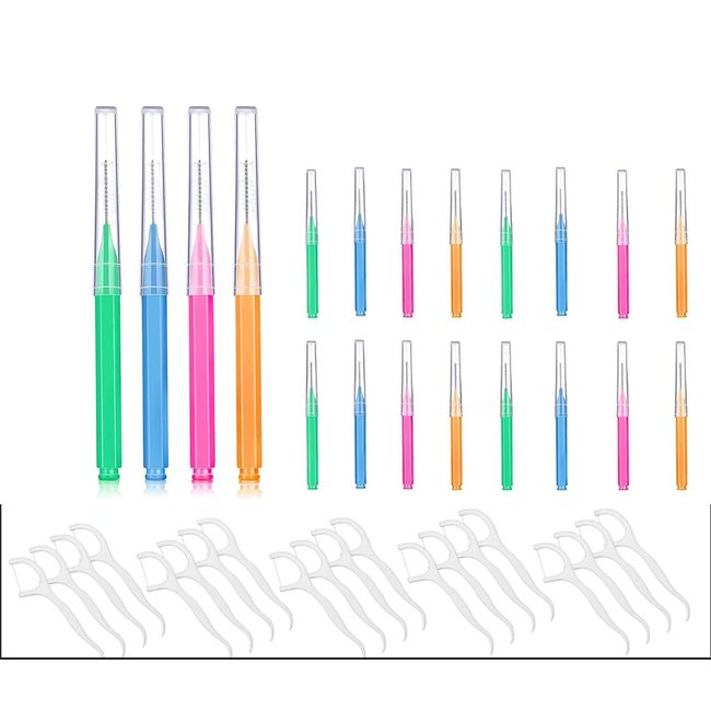 Interdentalbürste Zahnstocher Zahnseide Kopf Dental Zahnbürste Oral Zahnseide Zahnstocher Reiniger Zahnreinigung Werkzeug mit Aufbewahrungsbox,Zahnzwischenraumbürsten,mit 20 Zahnseide,40 pcs insgesamt