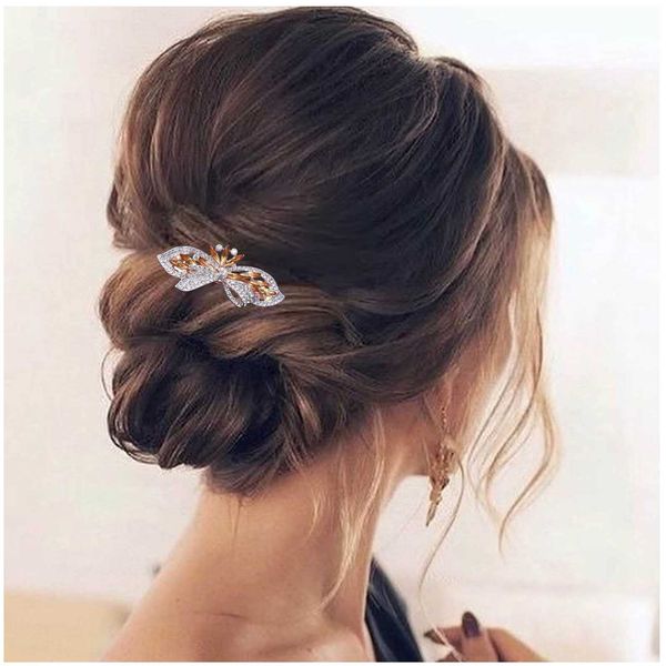 Yheakne Crystal Wedding Hair Clip Barrette Gold Flower Rhinestone Hair Barrette Clip Bling Bridal Headpieces Decorative Head Clip Headwear Crystal Bride Hair Accessories for Women and Girls Gifts for Bridesmaid (Champagne)