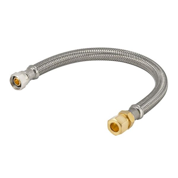 Eastman 16 Inch Delta Style Flexible Faucet Connector, Braided Stainless Steel with Nickel-Plated Brass Nuts, 3/8 Inch OD Male Compression x 3/8 Inch ID Compression, 48036