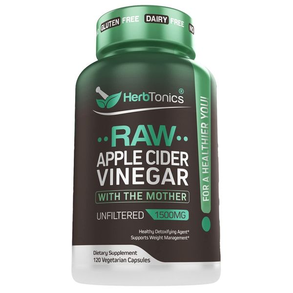 Herbtonics Raw Apple Cider Vinegar Capsules, 1500mg Detox Support (Packaging ...