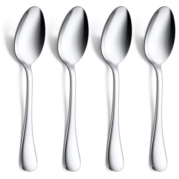 Stainless Steel Serving Spoons, E-far 4-Piece Metal Solid Spoons Hostess Serving Utensils Tablespoons Set for Catering Buffet Party Kitchen Restaurant, Dishwasher Safe