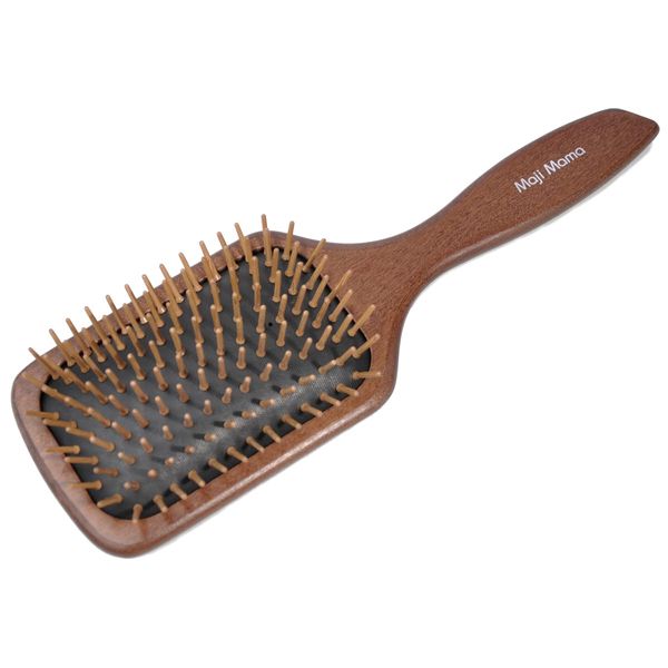 Maji Mama Handmade Wooden Cushion Hair Brush for Women Men Hairbrush with Bamboo Pins Massage Scalp & Detangling for Curly Thick Long Fine Dry Wet Hair (Paddle Shape)