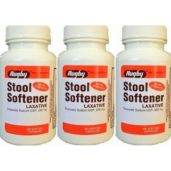 [3 PACK] Rugby® Docusate Sodium USP, 250mg Extra Strength Stool Softner Laxative 100ct Softgels (Pack of 3) *Compare to Colace Extra Strength & Save!* UPC