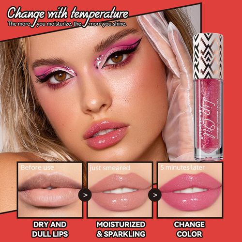 Qawnfy Boss Up Color Changing Lip Oil, Shimmering Temperature Color Changing Lip Gloss Tinted Lip Stain, Long Lasting Nourishing Moisturizing Lip Glow Oil for Lip Care (04#)