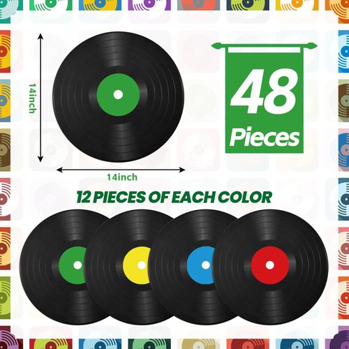 48 Pack Record Paper Placemats 50's Party Decorative Place Mats Back to 50s Disposable Table Mats for Retro Record Music Party Supplies 1950's Theme Birthday Anniversary Table Decorations