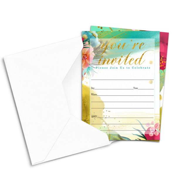 Aloha Invitations with Envelopes, All Occasion Party Invites for Showers, Wedding, Graduation, Reception, Tropical, 5x7 Blank Cards, 25 Count