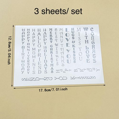 3pc Vertical Sentiments Wishes Stick&Shine Foil Transfer Sticker Paper for Handmade Card Making Scrapbooking and Album Journal Invitation Decoration Metallic Hot Foil Transfer Printing Adhesive Sheets