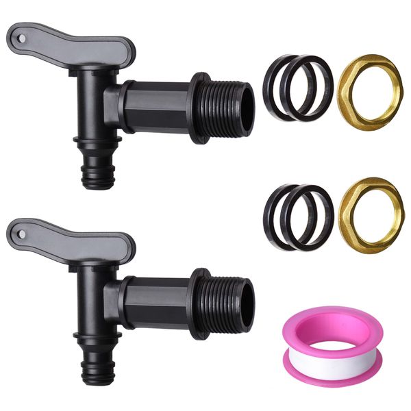 2Pcs 3/4" Water Butt Tap Snap-Fit Hosepipe Rain Barrel BSP Thread Replacement Water Tap