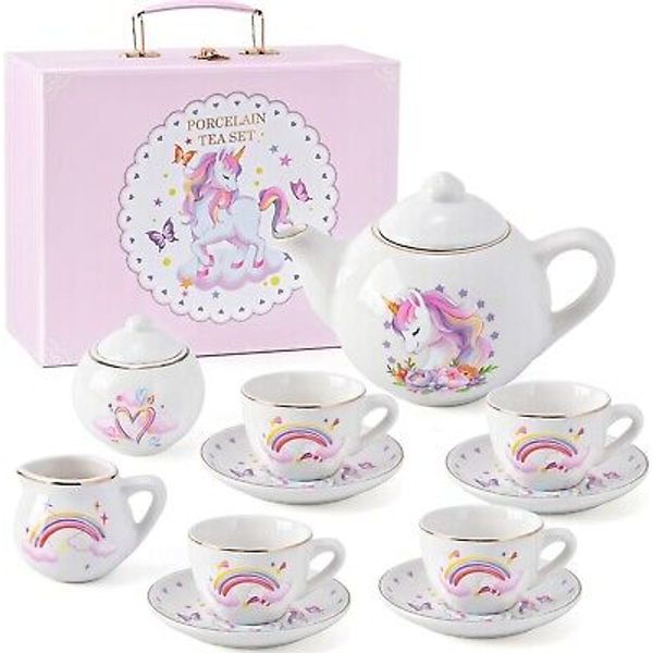 Porcelain Tea Set for Girls Toys Unicorn Gift, 13Pcs Tea Party Set with Teapot &