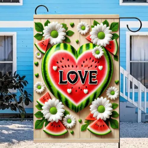 BlissYard Welcome Summer Love Heart Watermelon Garden Flag 12 x 18 Inch Double Sided Decorative Yard Outdoor Home Small Decor Seasonal Outside House Decoration