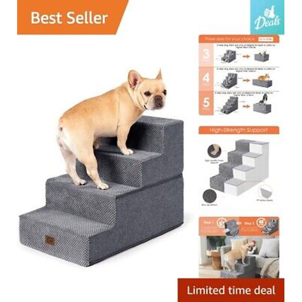 3-Step Non-Slip Dog Stairs for High Beds and Couch, Folding Pet Steps, Grey