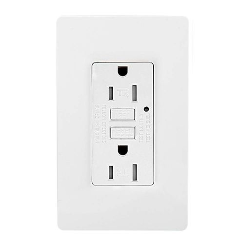 LEOD 15A 125V Self-Testing GFCI Outlet with Green led Indicator Light, 2 Pcs Free WallPlate and Screws Included, Tamper-Resistant Auto-Test GFCI Socket, White, ETL Listed (1 Pack)