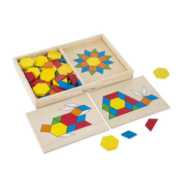 Melissa & Doug Pattern Blocks and Boards - Classic Toy With 120 Solid Wood Shapes and 5 Double-Sided Panels, Multi-colored