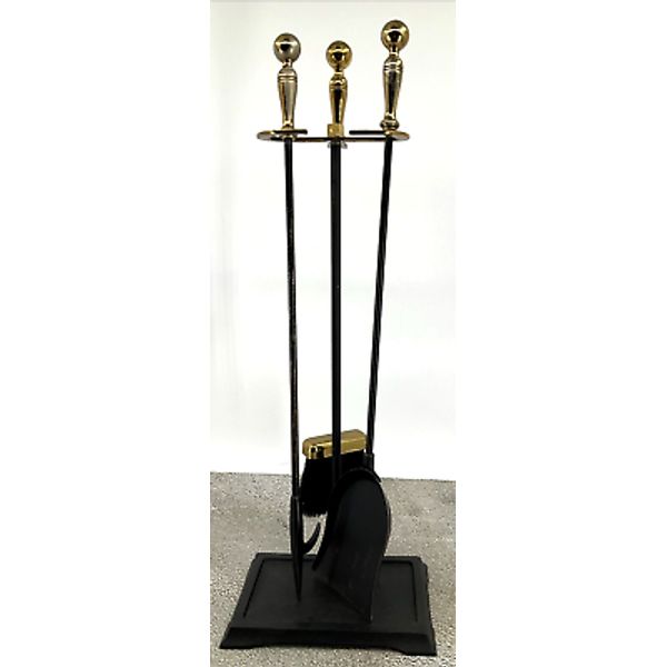 Mid-Century Modern Brass and Iron Fireplace Tool Set 3 Piece w/ stand USA