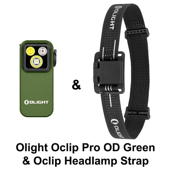Olight Oclip Pro OD Green Clip on Flashlight & Oclip Headlamp Strap
