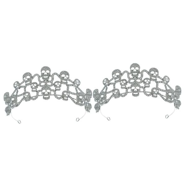 Beavorty 2pcs Skull Crown Rhinestone Headpiece Festival Tiara Crowns Halloween Tiaras Headpiece for Women Bridal Tiara for Women Wedding Headpiece for Bride Halloween Gothic Crowns Terra