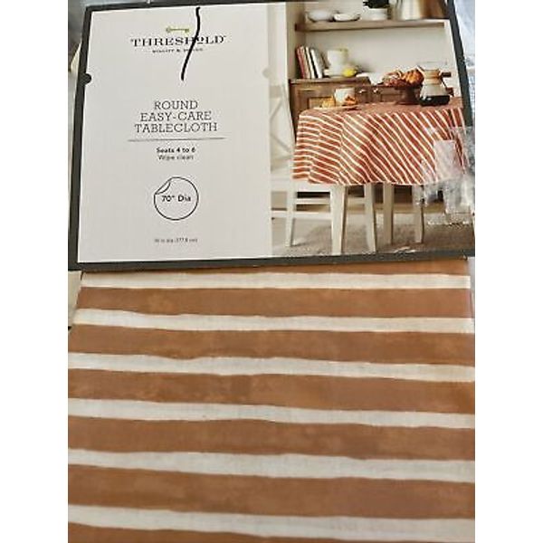 Threshold Easy Care Round Tablecloth 70" Diameter Peach White NEW