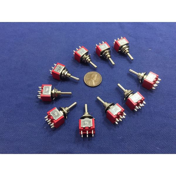 10 Pieces Momentary Mini Toggle Switch (ON)-OFF-(ON) 6 pin 12vdc dpdt 1/4 A5 