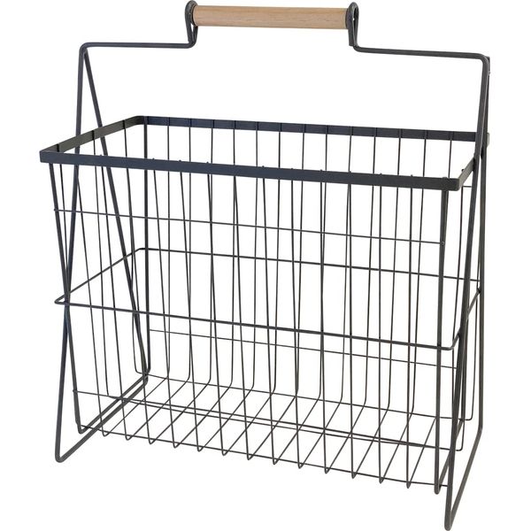 Daikai Linier Magazine Rack Iron Magazine Rack with Wooden Handle, 14.0 x 7.1 x 11.4 inches (35.5 x 18 x 29 cm), Dark Gray 51328