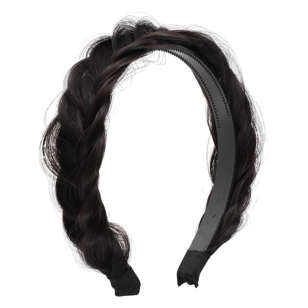 VOCOSTE Headband Synthetic Hair Braided Headband Hair Hoop for Women and Girls 4.8cm Wide 1pcs Black Tan