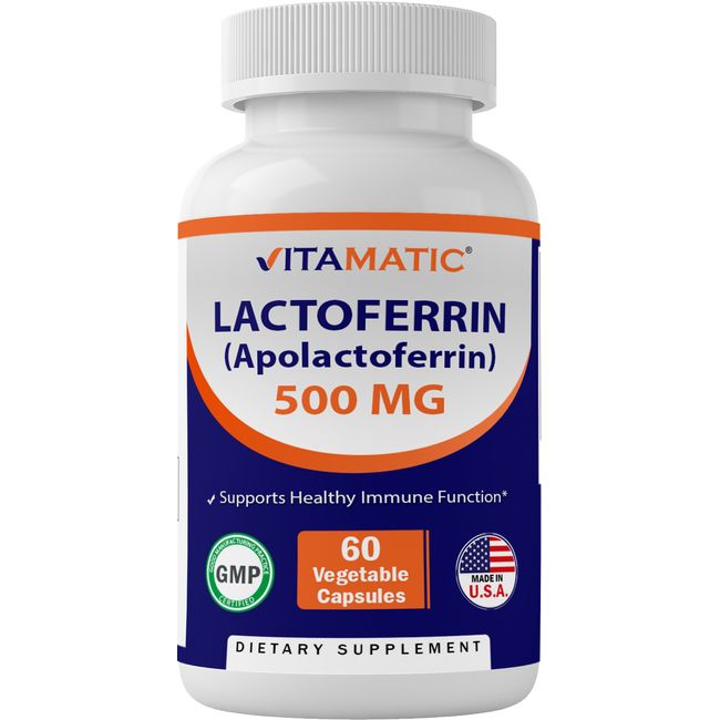 Vitamatic Lactoferrin 500mg (Apolactoferrin), 60 Vegetable Capsules