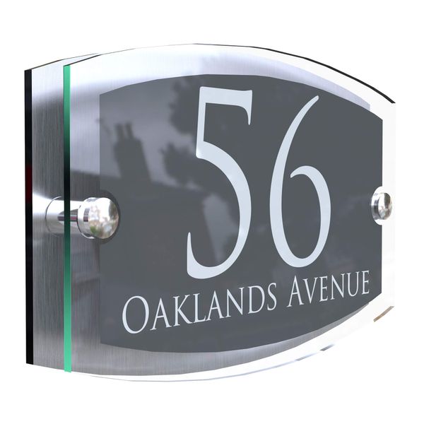 MODERN HOUSE SIGN PLAQUE DOOR NUMBER STREET GLASS EFFECT ACRYLIC ALUMINIUM NAME ESTA5-28WA-S-C