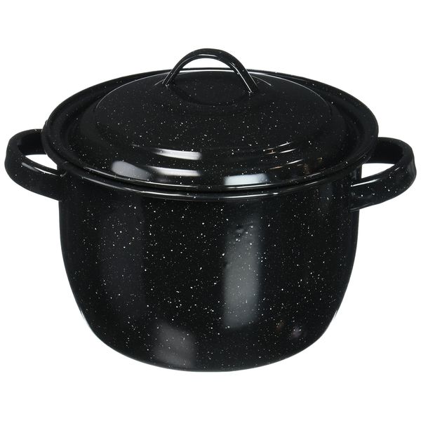 Granite Ware Enamel on Steel 4-Quart Bean / Stock Pot with lid, Speckled Black