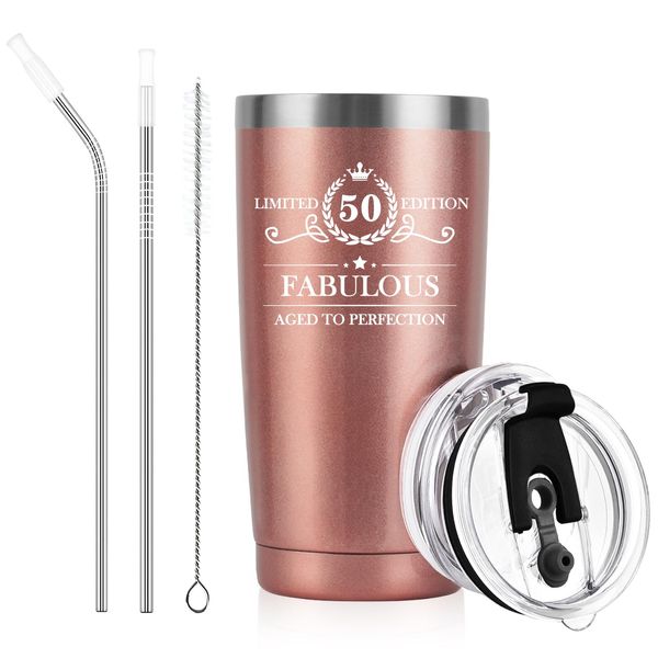 Livole 50th Birthday Gifts for Women, Her, Wife, Auntie Birthday Gifts Unique, Fabulous Mug for Best Friend, Gifts for Mum on Her 50th Birthday, 600ml 20oz Insulated Wine Glass for Cocktail, Coffee