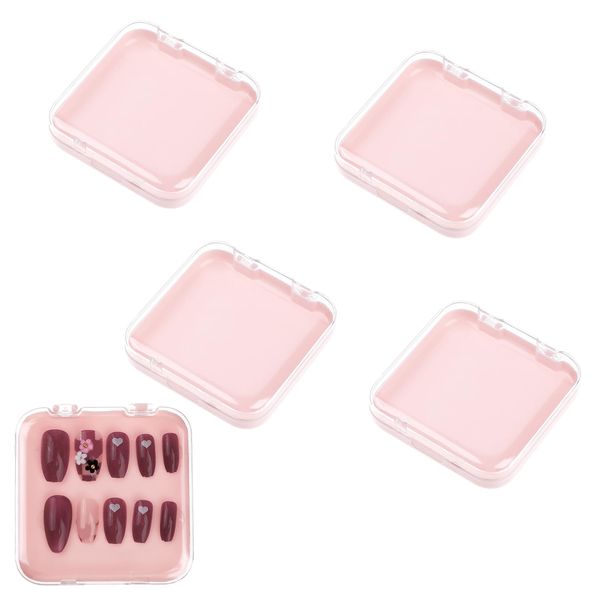 4PCS Nail Art Display box Acrylic Plastic Press on Packaging for Nails with Adhesive Double Sided Tape Press On Nail Storage Box Artificial Nail Organizer Box for Nail Business Nail Art Salon