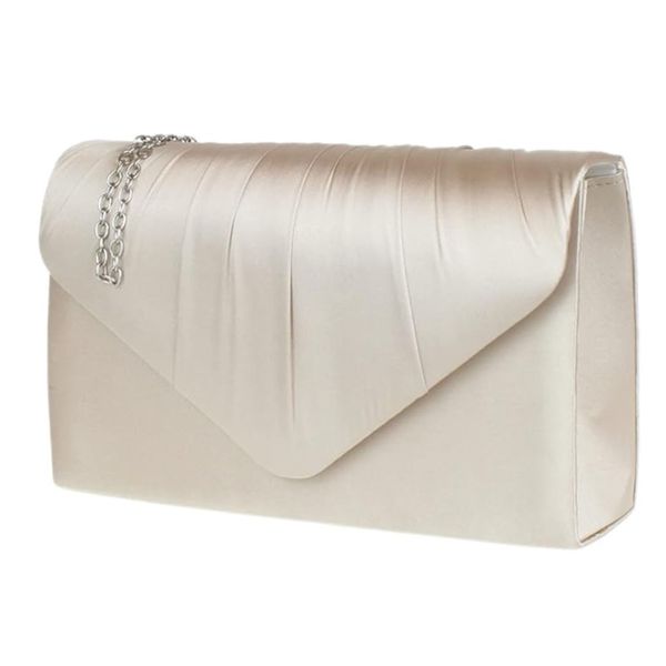 Leah Ward Women's Satin Clutch Bags Party Wedding Evening Handbag 8002 (Beige)