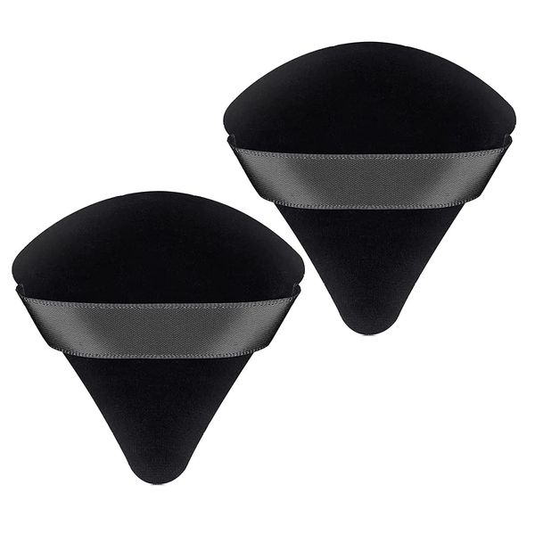 WROLY Triangle Puff 2 Pcs for Pressed Powder, Soft & Resuable Foundation Sponge With Strap, Makeup Sponge Perfect For Dry & Wet Makeup (Black + Black)