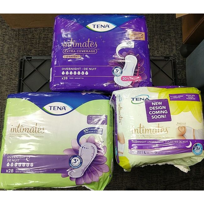 70 Total: TENA Intimates Overnight Female Incontinence Pads/Underwear - 9A