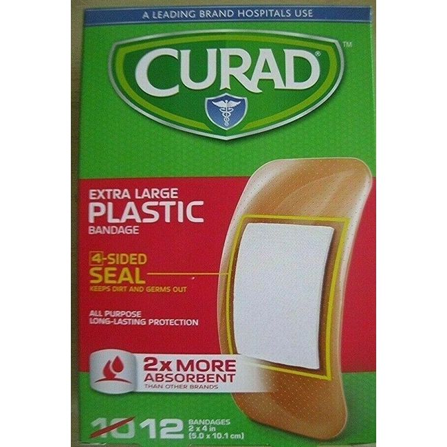 Curad (Extra) X- Large Sterile Plastic Adhesive Bandaids Bandages 2x4 Inches