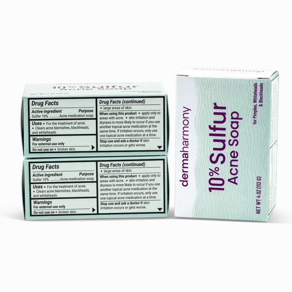 Dermaharmony 10% Sulfur Acne Bar Soap (4 oz) - 3 Bars