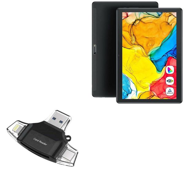 BoxWave Smart Gadget Compatible with Dragon Touch Max10 Plus Tablet - AllReader SD Card Reader, microSD Card Reader SD Compact USB - Jet Black