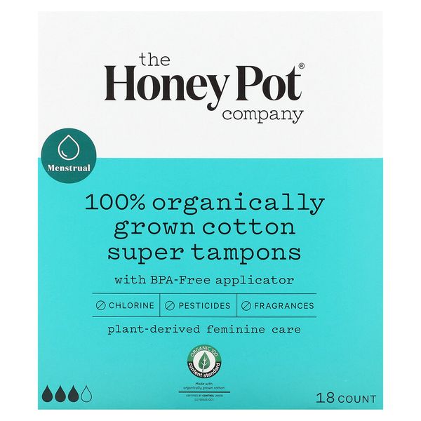 100% Organically Grown Cotton Tampons, Super, 18 Count