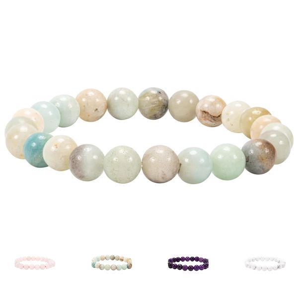 Vinuwu Crystal Bracelet, Healing Crystals with 8mm Natural Gemstone, Amazonite Beaded Anti Anxiety Bracelets, Couple Friendship Charm Bracelet, Christmas Birthday Gifts for Her Teen Girls Women Men