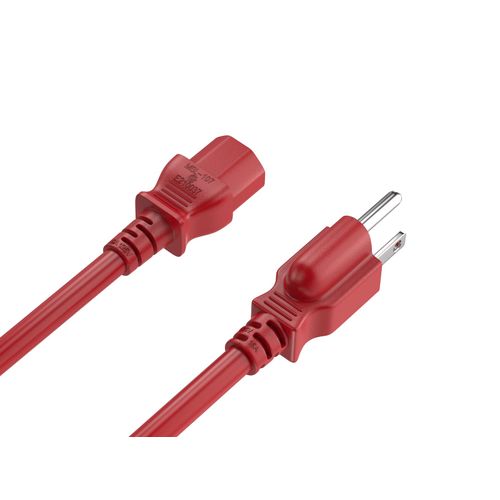 CableLeader 2ft 14 AWG Universal Power Cord IEC320 C13 to NEMA 5-15P, Extension Power Cord, Compatible with Computers, Monitors, Printers & TVs, Red, Pack of 1